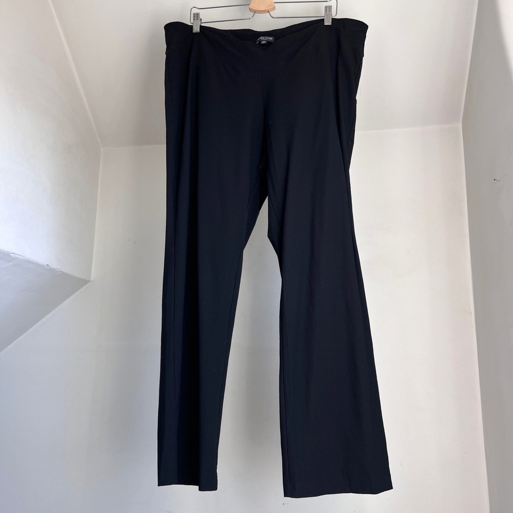 Eileen Fisher Systems Black Crepe Stretch Pull On Straight Leg Pants Size 2X